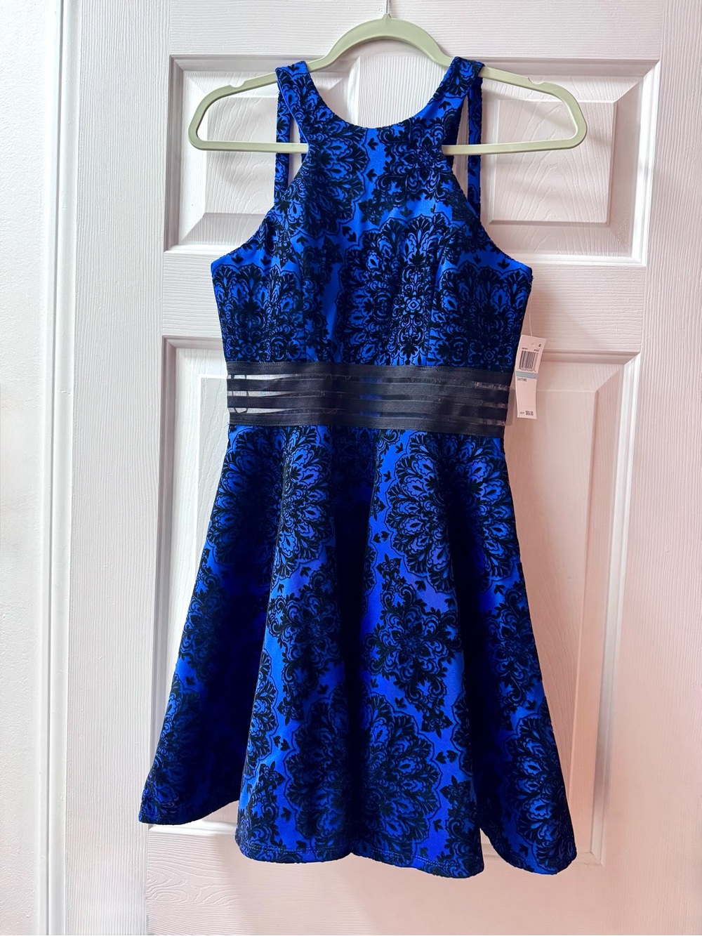 City Studio Juniors Royal Blue & Black Floral Fit-and-Flare Dress, size 5